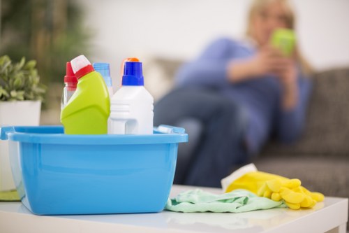 Local cleaners handling washroom maintenance in a commercial property